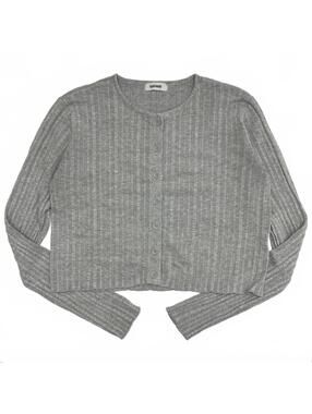 Garage Heather Grey Cropped Long Sleeve Ribbed Cardigan Sz M/ L Casual